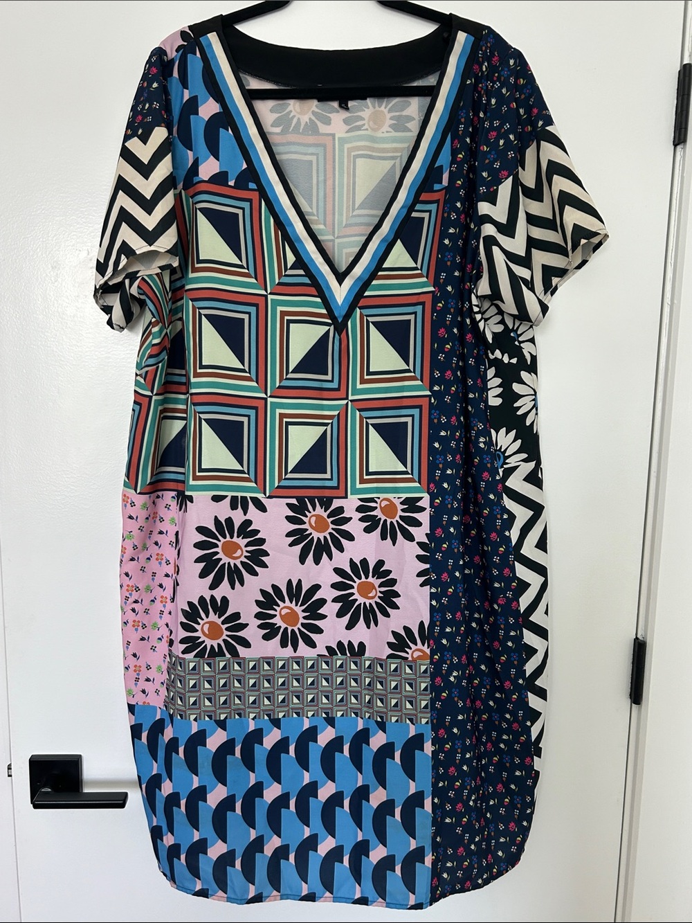 Eloquii Multicolor Patchwork V-Neck Midi Dress